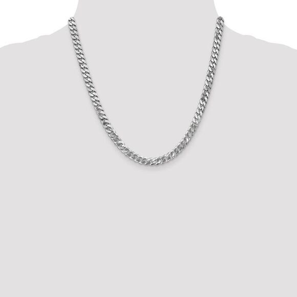 Men's 6.25mm, 14k White Gold, Flat Beveled Curb Chain Necklace, 20 In - Picture 2 of 8